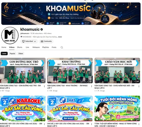 Kênh YouTube Khoamusic và các video học liệu âm nhạc